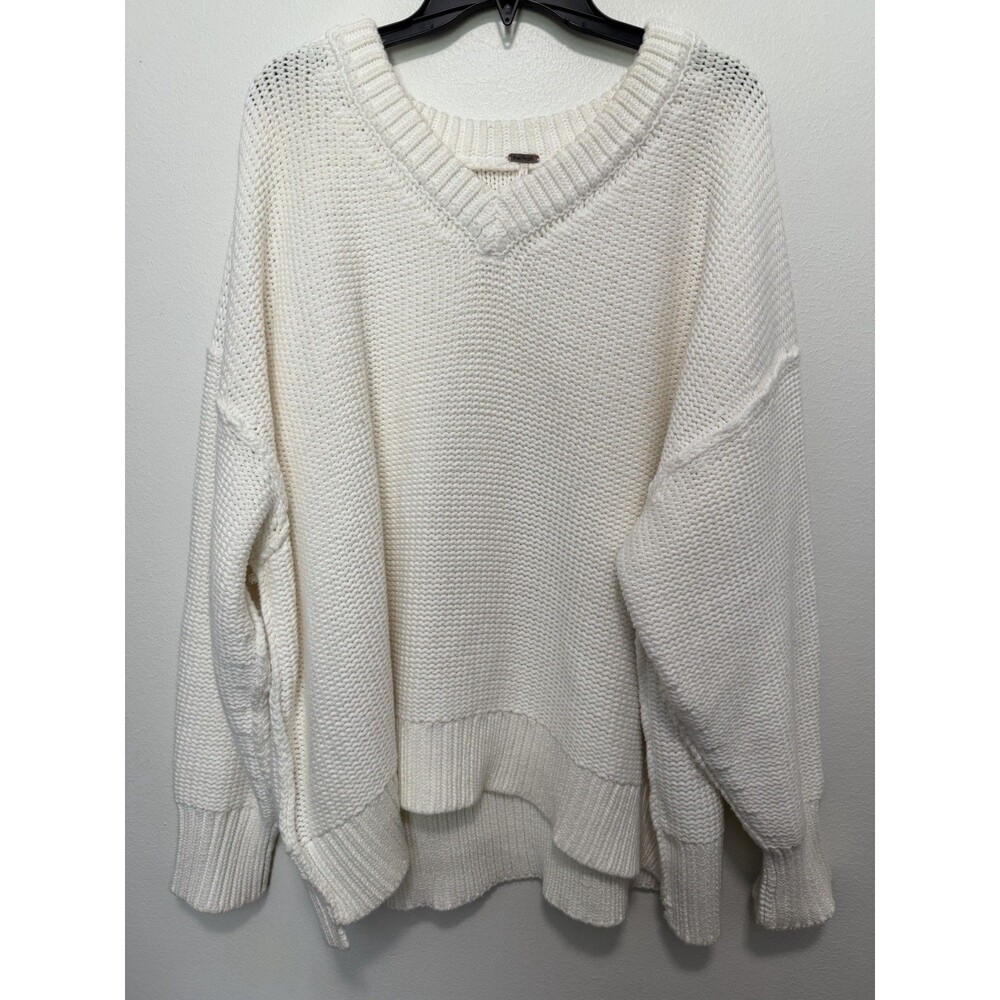 Free People Alli V-Neck Chunky Knit Sweater Women’s Size S Oversized Relaxed